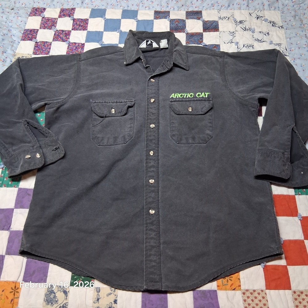 Vintage Arctic Cat Black Duck Flannel Shirt Size XL Button Down